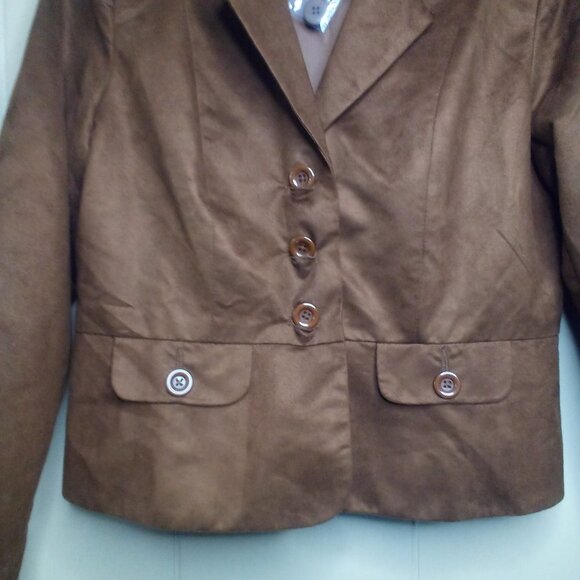 Vicki Wayne Jacket Blazer 10P 10 Petite Suede Brown - Picture 6 of 13